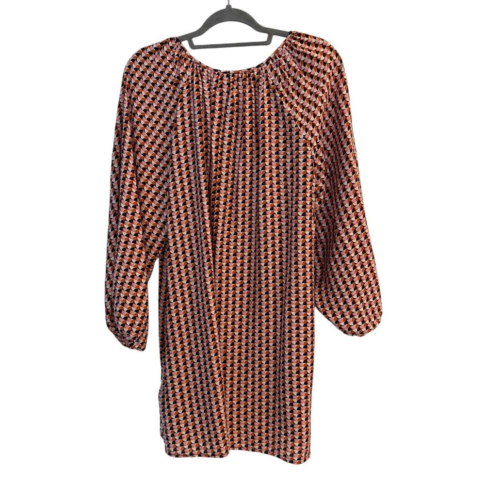 H&M Geometric Print Balloon Sleeve Oversized Mini Dress Tunic Boho Pink Medium